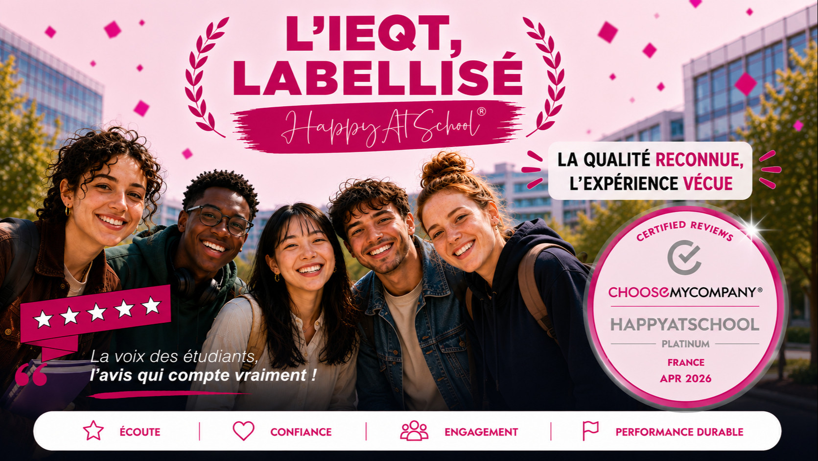 Avis IEQT : les étudiants plébiscitent l’expérience IEQT et le label HappyAtSchool® Platinium